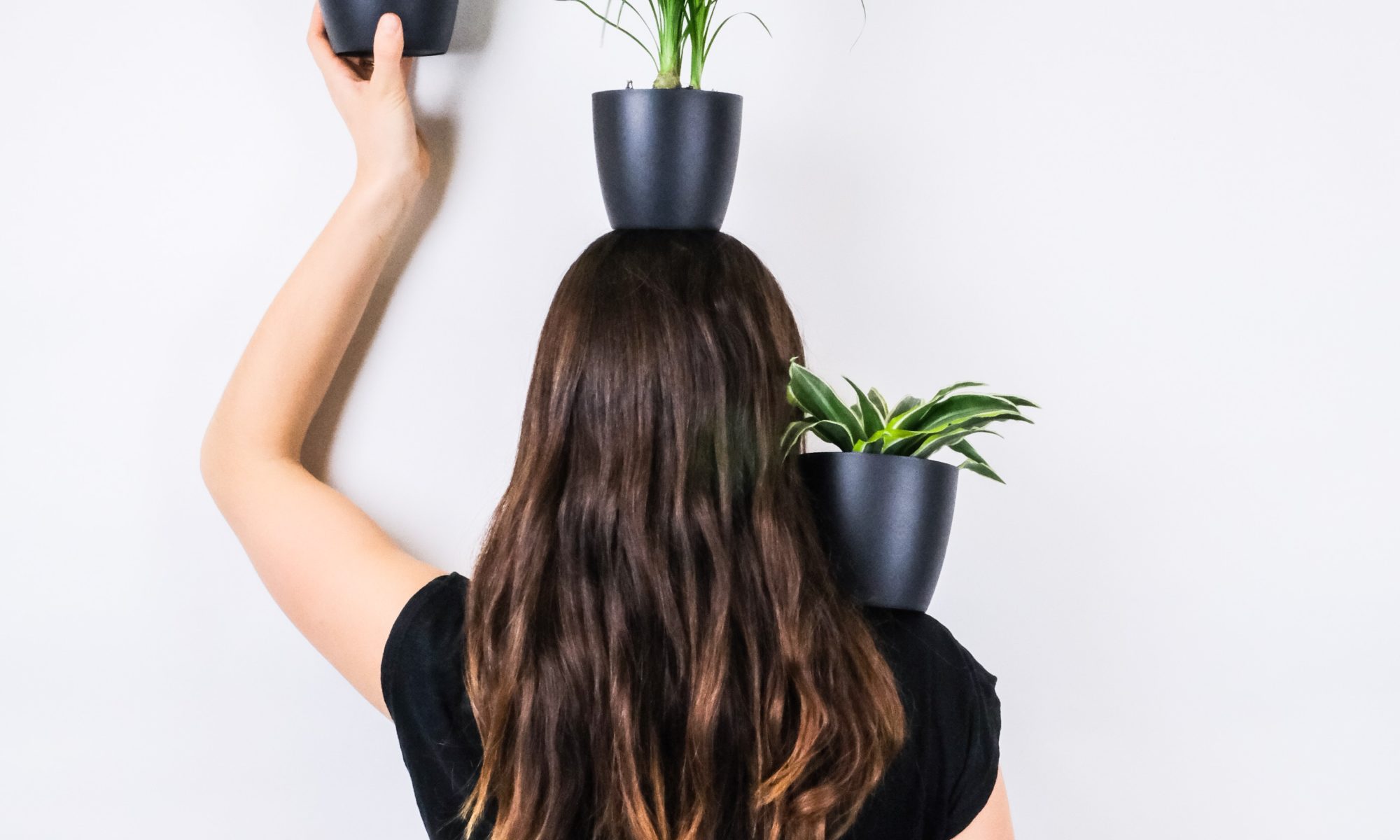 woman in black sleeveless shirt holding green potted plant